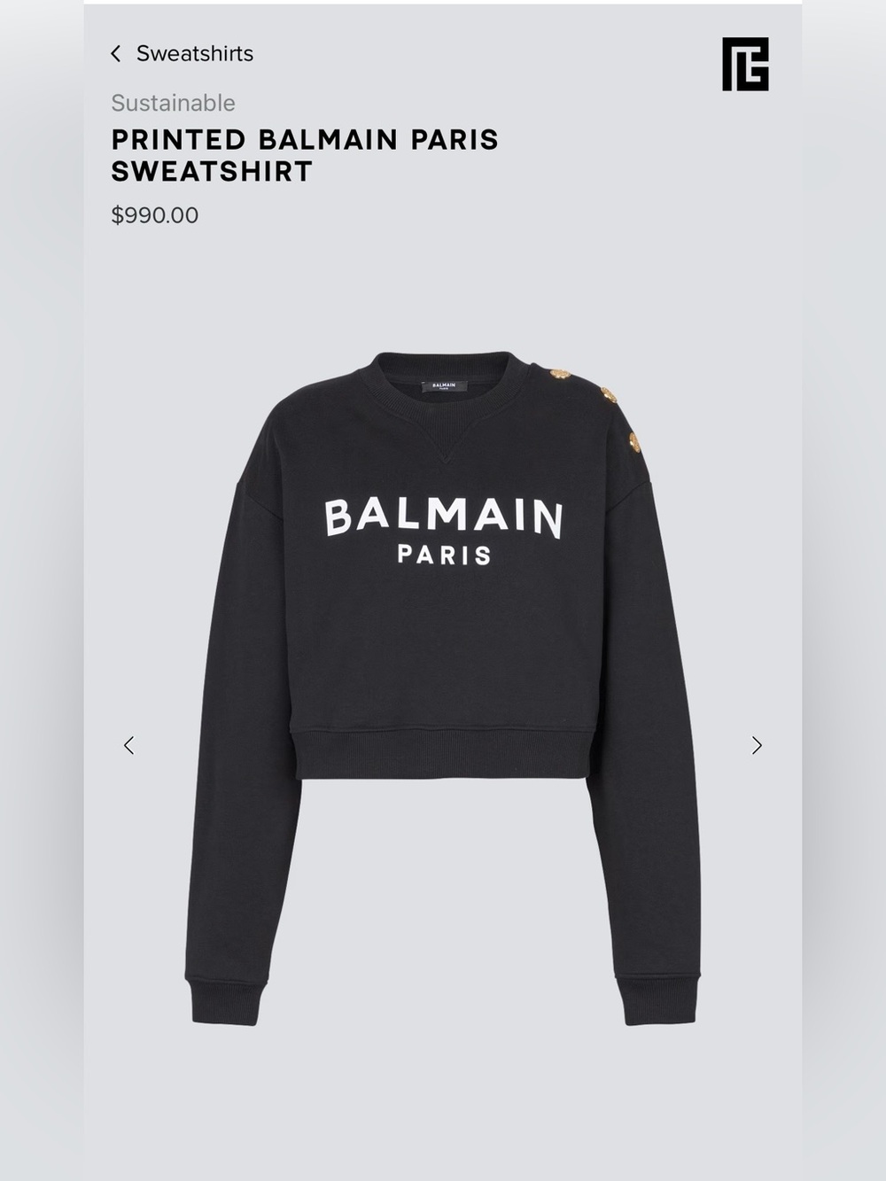 Balmain Black Crewneck Sweatshirt with Gold Buttons